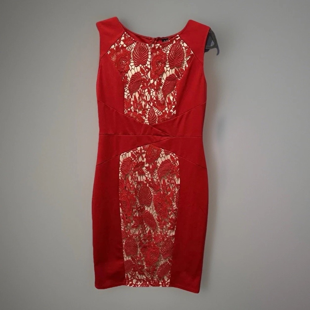 VFShow Women Red Embroidered Stretchy Dress Sexy Sz L Lace Y2K lace whimsical